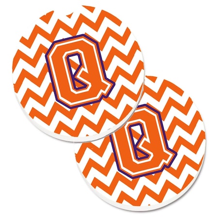 Carolines Treasures Letter Q Chevron Orange and Regalia  Cup Holder Car Coaster, PK2 CJ1062-QCARC